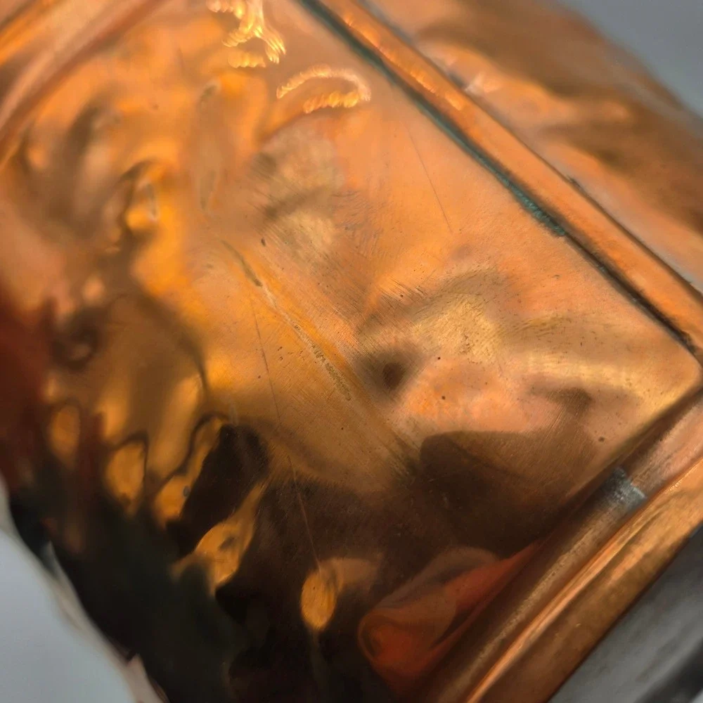 Vintage Artisan Made Hammered Copper Bucket Pail Brass‎ Handle Signed CH 1991